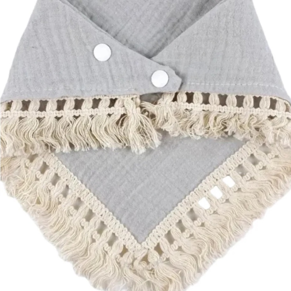 Boho Fringe Baby Bib in a Dusty Blue